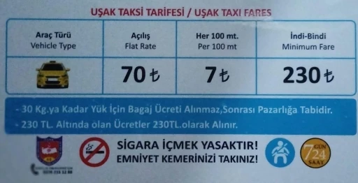 Uşak&rsquo;ta taksi indi-bindi &uuml;creti 230 TL oldu
