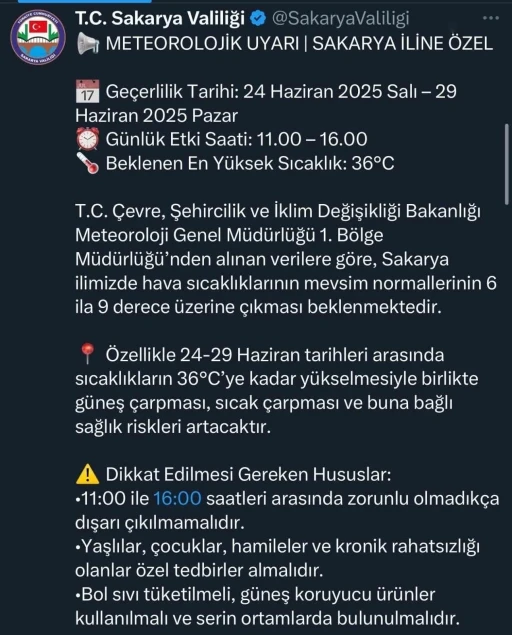 Valilik uyardı: Sakarya’da o saatlerde dışarı çıkmayın
