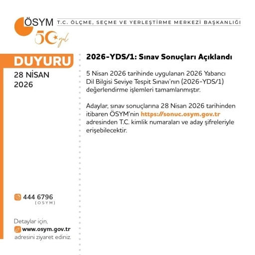 YDS sonu&ccedil;ları a&ccedil;ıklandı
