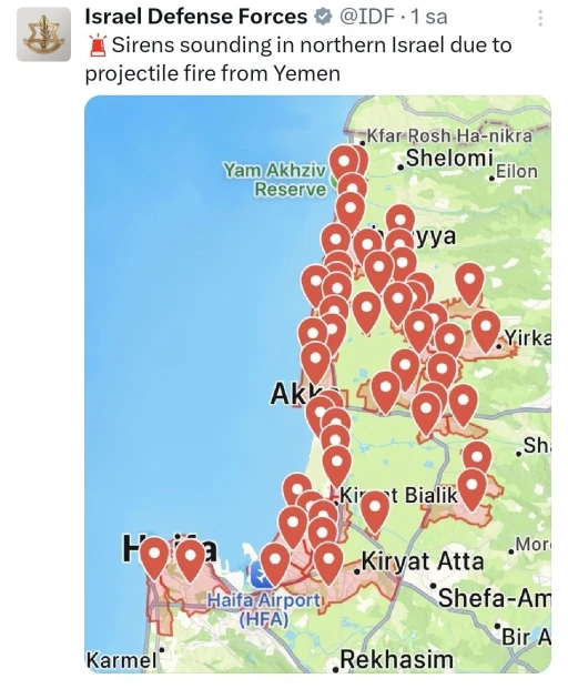 Yemen’den İsrail’e füze saldırısı: Ülkenin kuzeyinde sirenler çaldı
