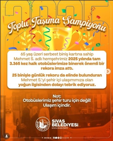 Yılda 3 bin 365 kullanımla, halk otob&uuml;s&uuml; kullanma rekoru kırdı
