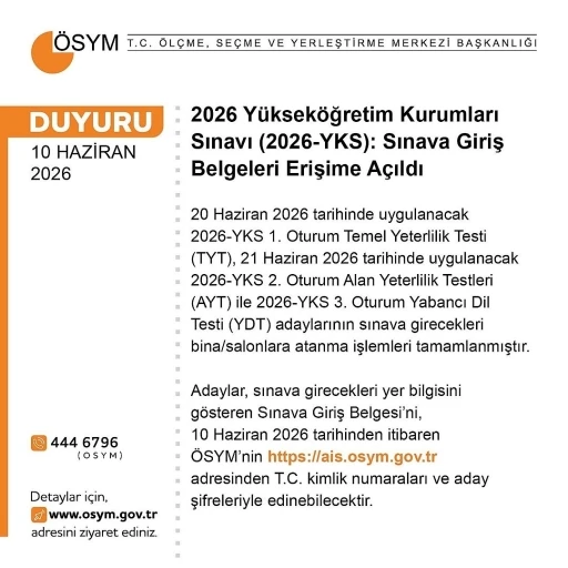 YKS giriş belgeleri erişime a&ccedil;ıldı

