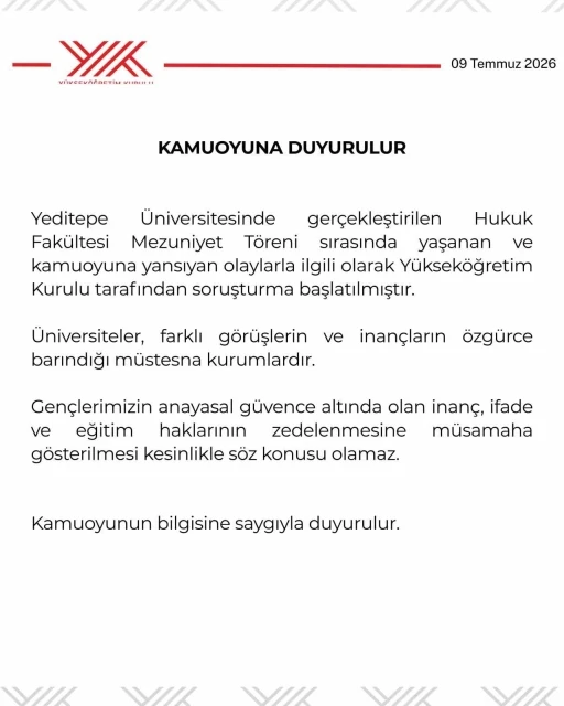 Y&Ouml;K&rsquo;ten Yeditepe &Uuml;niversitesinin mezuniyet t&ouml;renindeki olaylara ilişkin soruşturma
