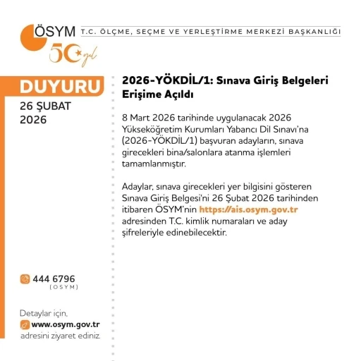 Y&Ouml;KDİL&rsquo;e giriş belgeleri erişime a&ccedil;ıldı
