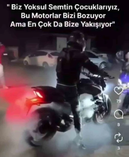 ‘Yoksul semtin çocuklarıyız’ diyerek lastik yakıp, video paylaşan motosikletliye 19 bin TL ceza
