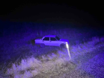 Yoldan &ccedil;ıkan otomobil tarlaya u&ccedil;tu
