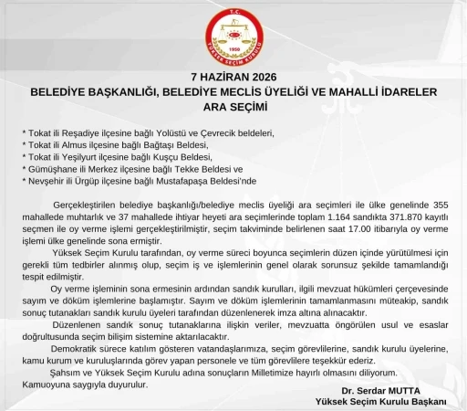 YSK Başkanı Mutta: "Y&uuml;ksek Se&ccedil;im Kurulu adına sonu&ccedil;ların milletimize hayırlı olmasını diliyorum"
