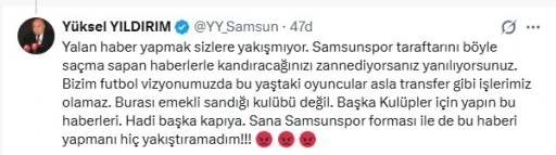 Y&uuml;ksel Yıldırım&rsquo;dan Enner Valencia s&ouml;ylentisine tepki: "Samsunspor, emekli sandığı kul&uuml;b&uuml; değil"
