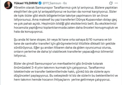 Y&uuml;ksel Yıldırım: "2-3 yıl i&ccedil;inde ligin ilk 5&rsquo;inde kalıcı olacağız"
