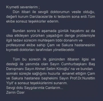 Zerrin Özer’den tedavi süreciyle ilgili açıklama
