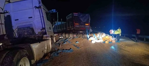 Zirai g&uuml;bre y&uuml;kl&uuml; tır devrildi: 1 yaralı
