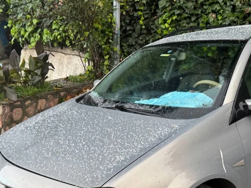 Zonguldak&rsquo;ta ceviz b&uuml;y&uuml;kl&uuml;ğ&uuml;nde dolu yağdı
