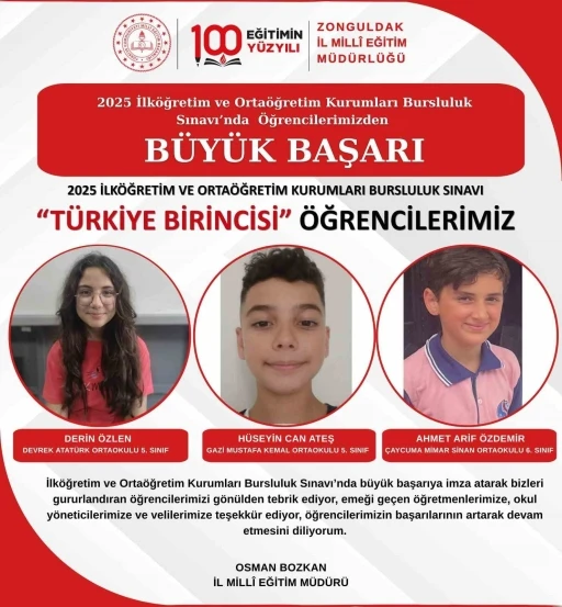 Zonguldaklı öğrenciler bursluluk sınavında Türkiye birincisi oldu
