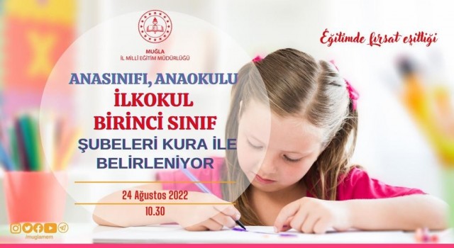 Muğlada anasınıfları ve birinci sınıflar için kura heyecanı yaşanacak