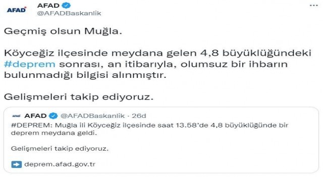 AFADdan Köyceğiz depremi açıklaması